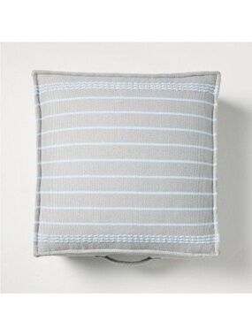 Border Stitch Stripe Indoor/Outdoor Floor Cushion Gray/Light Blue-Hearth & Hand